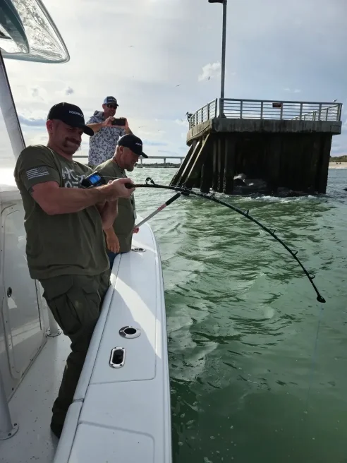Fishing adventure near wooden jetty